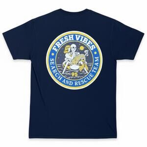 Fresh Vibes Search Rescue Blue T-shirt Men's Small Skatewear Skulls 100% Cotton